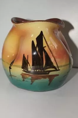 Buy A Lovely Torquay Pottery Motto Ware Dimpled Vase? With Sailing Boat Design 9cm. • 9.99£