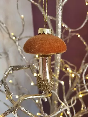 Buy *sale* Gisela Graham Glass Copper Flocked Toadstool Hanging Christmas Decoration • 4.99£