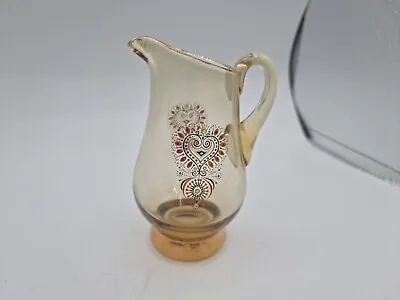 Buy Vintage Handmade Amber Glass Creamer Jug With Hand Painted Heart & Gold Details  • 11.99£