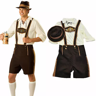 Buy Men Bavarian Lederhosen German Oktoberfest Traditional Shorts Beer Guy Costume • 21.99£