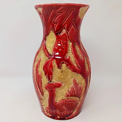 Buy Rare Beswick C. 1930 Art Deco Owl Deer Trees Relief Vase Red Gold 25.5cm 678 • 80£