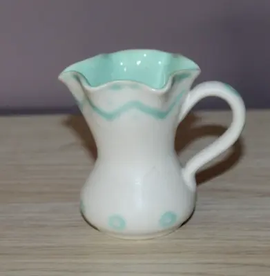 Buy 1950's SMALL JUG BY LANGLEY -  TOTEM  RANGE - 8cm 3  High WHITE / TURQUOISE • 10£