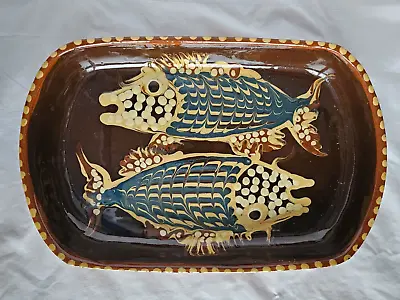 Buy Funky Jean Hampton Slipware Studio Pottery Fish Design Dish, Mid Century Modern • 80£