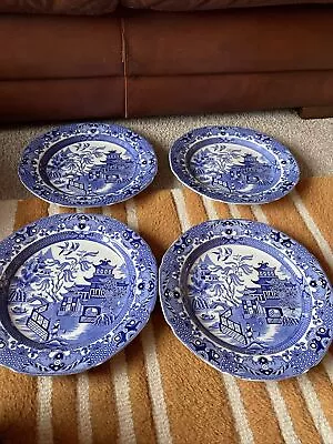 Buy 4 X Vintage Burleigh Ware Willow Scalloped Edge Dinner Plates • 9£
