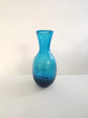 Buy Vintage Antique Blenko Blown Art Glass Vase In Teal Crackle Rare CW Mini  • 94.83£