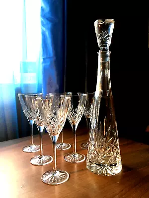 Buy Stylish Elegant Set Of A Thomas Webb Cut Crystal Glass Decanter And 6 Glasses. • 75£