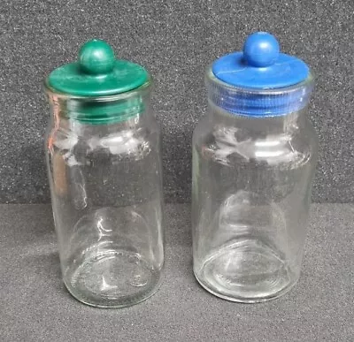 Buy 2 X Vintage Retro Glass Sweet Jars With Colourful Plastic Lids 1970s • 4.99£