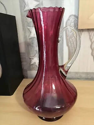 Buy Vintage Cranberry Glass Tall Jug, 10 Inches Tall Very Pretty • 12£