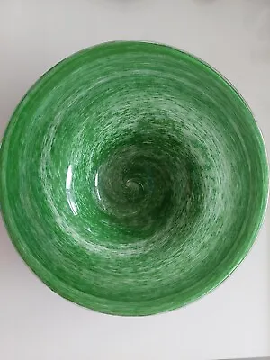 Buy Vintage Art Glass Green Fruit Bowl 31cm • 20£