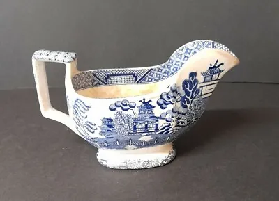 Buy Antique Davenport Blue And White Gravy Boat Willow Pattern • 20£
