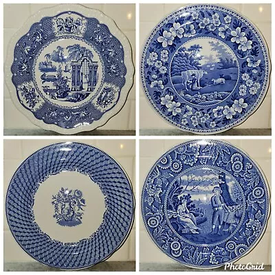 Buy Vintage Spode English Mismatched China Blue & White Transferware Dinner Plates  • 47.95£