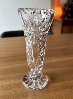 Buy Vintage Bohemia Crystal Cut Glass Footed Bud Trumpet Vase Sunflower 14cm High • 2.99£