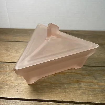 Buy Vintage Art Deco Pink Satin Glass Powder Jar Triangular Candy Dish • 32.68£