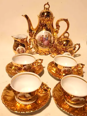 Buy Vintage Bondware Gold Fine China Porcelain Fragonard Coffee Set Demi Tasse • 30£