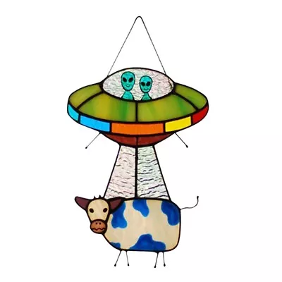 Buy Painted UFO Pendant Cow Stained Glass Window Panel Door Decor • 7.86£