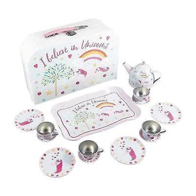 Buy Girls Tea Set Kids Play Toy Believe In Unicorns Tin Carry Case Tea Kit Playtime • 23.49£