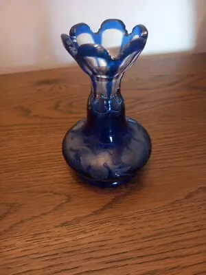 Buy  Bohemian Blue Cut  Glass Vase Vine's & Graps 4.1/2 Tall • 12.99£