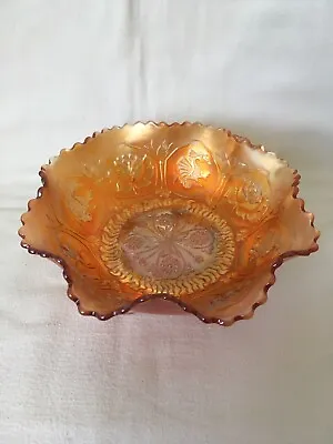 Buy Vintage Fenton Iridescent Marigold Carnival Glass Footed Bowl Dragons & Lotus • 19.65£