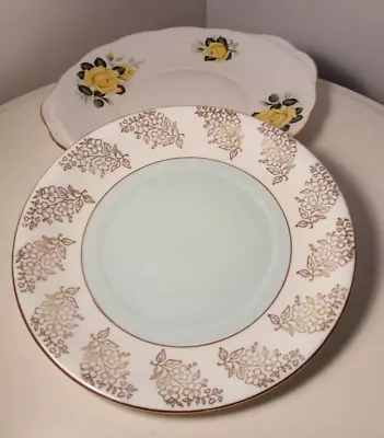 Buy Vintage- Phoenix Bone China Plate- 'Gold Floral' + Crown Royal Plate- Pretty GC • 18£