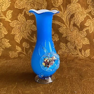 Buy Vintage Art Deco Blue Glass Vase Retro Antique Coloured Hand Made • 8£