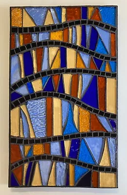 Buy M027 Glass Mosaic Wall Art Picture 30cm X 18cm Abstract Curves Blues Oranges • 29.50£