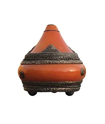 Buy Unusual Vintage Moroccan Trinket Pot / Bangle With Metal Overlay • 45£