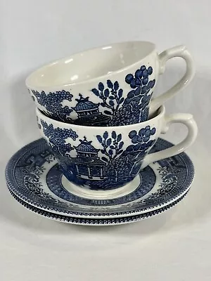 Buy Set Of 2 Vintage Blue Willow Churchill China Coffee Tea Cups & Saucers England • 30.69£