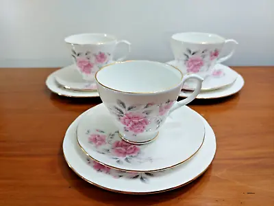 Buy 3 X Pastel Pink Floral Roses Vintage Trios Duchess Cup Saucer Plate Bone China • 19.95£