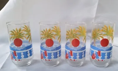 Buy Four Vintage Glass Highball Lemonade Glasses Beach Sunset Cocktail H12cm • 14£