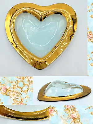 Buy ANNIEGLASS Heart Shape Bowl Dish Crackle Gold Trim 8.25  CSH101G USA 319132 • 27.51£