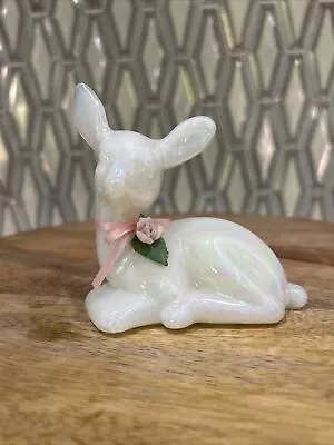 Buy Fenton Art Glass Pearl Opalescent Iridescent Fawn /Deer Figurine Porcelain Leaf • 23.07£