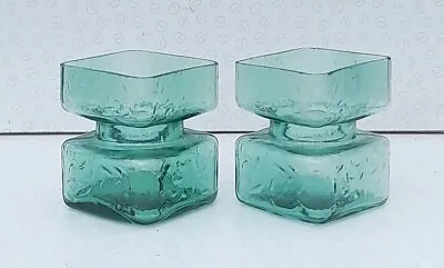 Buy Pair Of Riihimaen Lasi Oy Glass Pala Vases - Textured - Helena Tynell - Blue • 10£