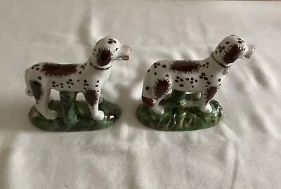 Buy Antique Victorian Pair Of Staffordshire Standing Brown & White Spaniel Dogs • 32£