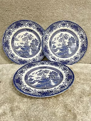 Buy Vintage Dinner Plates Old Willow Pattern Blue And White English Ironstone • 29.99£