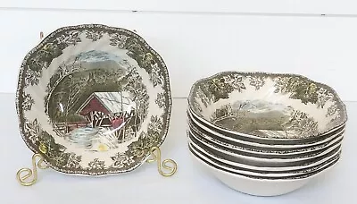Buy Set Of 8 Johnson Brothers  THE FRIENDLY VILLAGE“ Square Cereal Bowls~6”~England • 69.16£
