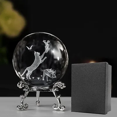 Buy 3D Crystal Cat Figurine Ball Cat Gifts For Women Cat Ornaments For Cat Lovers • 16.99£