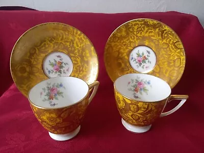 Buy 2 X Minton Brocade Demitasse Tea Coffee Cups Saucers Gold Yellow Gilded Vintage  • 24.95£