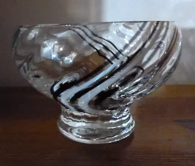 Buy Caithness Glass Black & White Stripe Pattern Footed Small Bowl  1980's 7cm • 11.99£