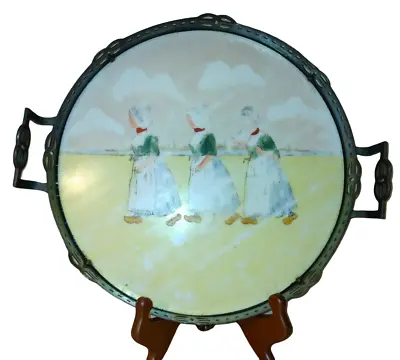 Buy Vintage Round Tile Holland Dutch Old Women In Clogs Tea Biscuit Serving Tray 12  • 119.41£