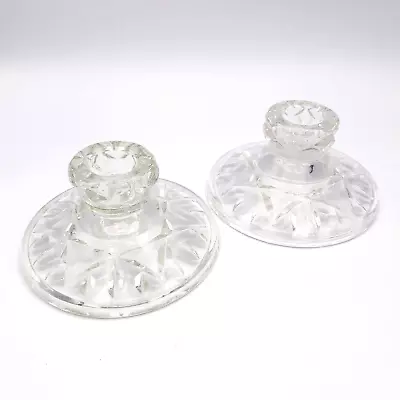 Buy Vintage Round Clear Cut Glass Candle Stick Holders Art Deco Short Taper Candles • 12£