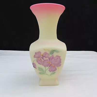 Buy Fenton Burmese OOAK MARILYN WAGNER Iris & Bluebird Hand Painted Square Vase W227 • 454.66£