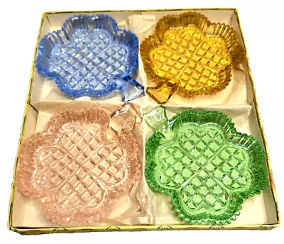 Buy Bohemian Glass Czechoslovakia Clover Ashtray Candy Nut Dishes 4 Color Bridge VTG • 18.97£