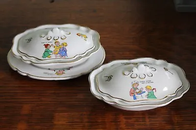 Buy Two (2) Vintage Shell Ware Small Lidded Serving Dishes + 1 Saucer Nursery Rhymes • 16£