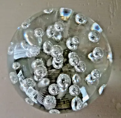 Buy VINTAGE ART GLASS PAPERWEIGHT,  Spherical Clear Crystal W/Controlled Bubbles • 19.89£