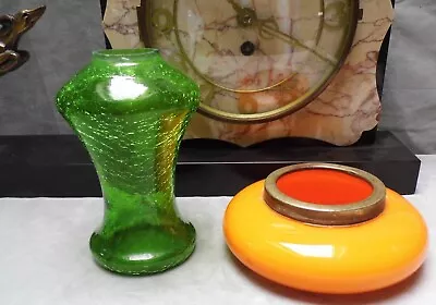 Buy X Art Nouveau Crackle Glass Vase & Art Deco Orange Posy Vase • 8.99£