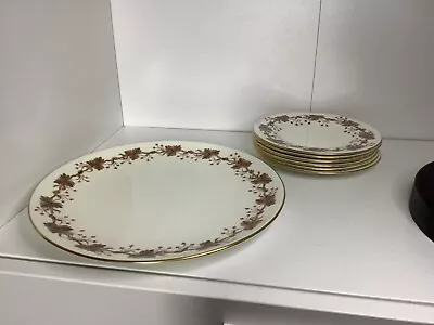 Buy WEDGWOOD AUTUMN S419. Cake Plate And Six Small Side Plates. Brown Leaf. Vintage. • 18£