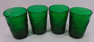 Buy Vintage Tiara Indiana Forest Green Glass 4  Tumblers Set Of 4 • 18.97£