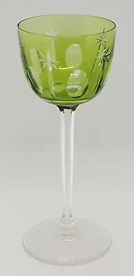 Buy Bohemian Green Cut Glass Vintage Art Deco Antique Tall Wine Goblet Glass • 25£