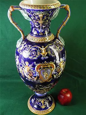 Buy Antique French Faience Signed Gien Majolica Figuraltwo Handle Vase Palatial Size • 2,387.35£