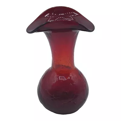 Buy Handblown Hamon Style Amberina 5 Inch Ruby Red Crackle Glass Bud Vase • 11.51£